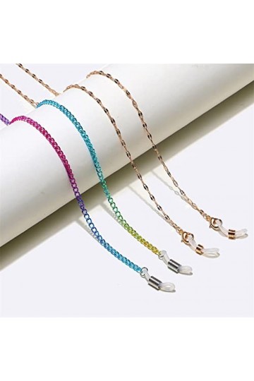 TONZN Ensemble de deux pièces chaîne de lunettes cuivre sept couleurs chaîne épaisse chaîne à lèvres or lunettes corde D 1 