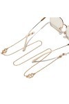 DLOETT Lunettes Métal Corde Or Double Coeurs Strass Perles Pendentif Lunettes Chaîne
