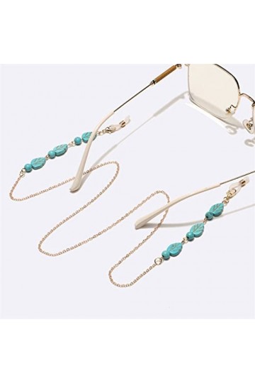 DOUBAO Perle Turquoise Dorée Feuilles Chaîne De Lunettes À La Main Corde À Lunettes Antidérapante