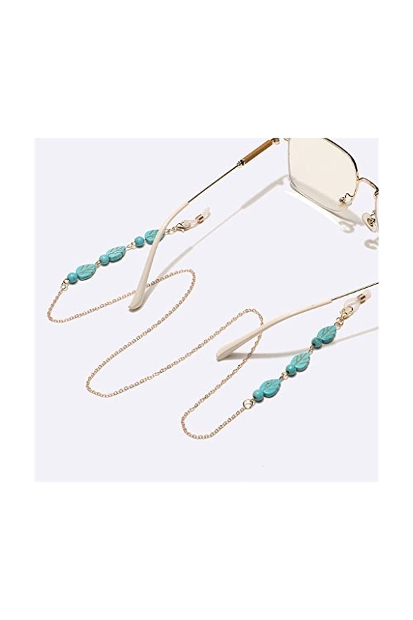 DOUBAO Perle Turquoise Dorée Feuilles Chaîne De Lunettes À La Main Corde À Lunettes Antidérapante