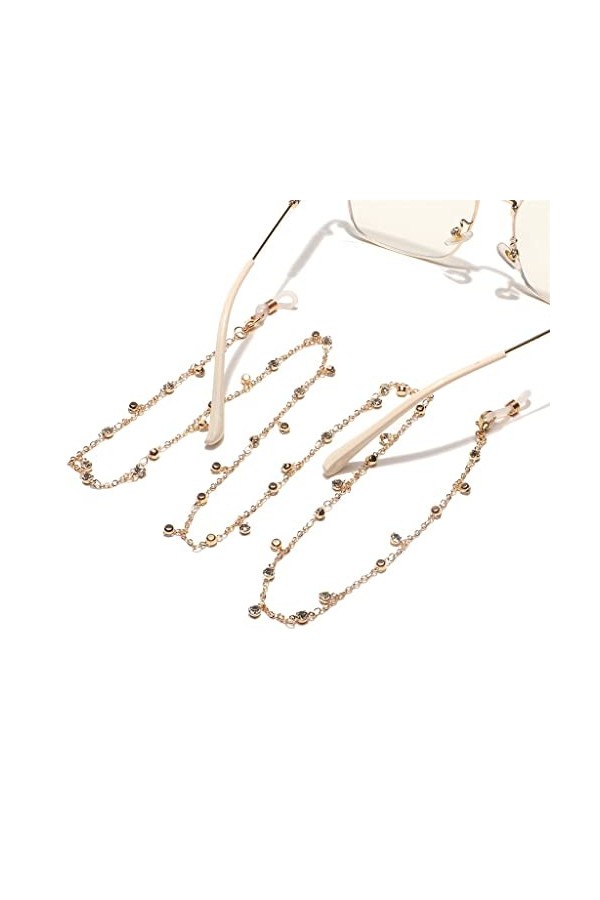 DLOETT Lunettes de Mode Corde Strass Transparent chaîne de Masque à la Main chaîne de Lunettes en métal