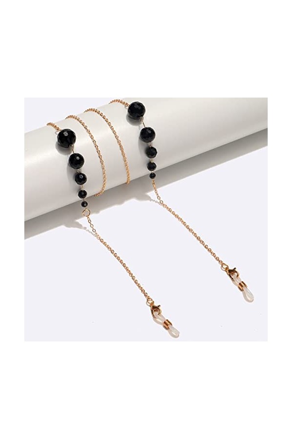 DLOETT Chaîne de Lunettes en métal avec Cristal Noir, Grande, Moyenne et Petite Mode, Corde à Lunettes
