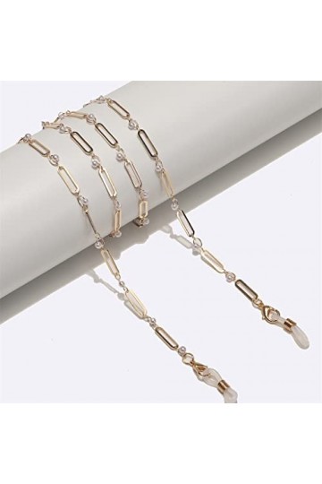SUNMME Chaîne à la Main en métal Corde à Lunettes Or Perle Ovale Clip Perle Chaîne à Lunettes
