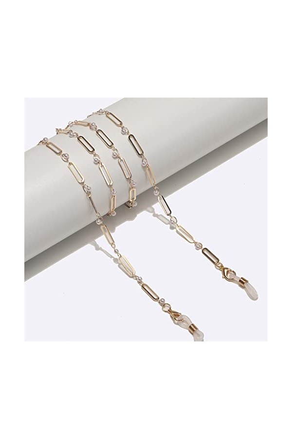 SUNMME Chaîne à la Main en métal Corde à Lunettes Or Perle Ovale Clip Perle Chaîne à Lunettes