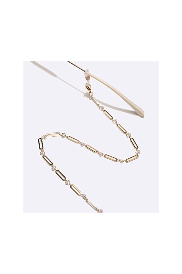 SUNMME Chaîne à la Main en métal Corde à Lunettes Or Perle Ovale Clip Perle Chaîne à Lunettes