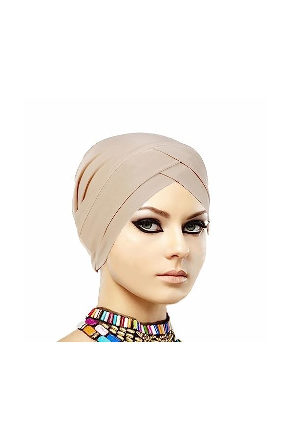 SJTJSPX Bonnet Turban Femme Chapeau Musulman ÉLastique Bonnet de Nuit Croisé Bonnet Chimio Casquette de Perte de Cheveux Canc