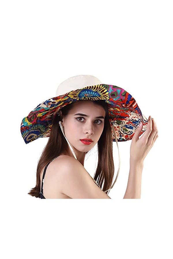 iHomey Chapeau de Soleil en Coton Léger et Compressible Chapeau de Soleil Souple en Forme de Flasque Réversible UPF 50+ Chape