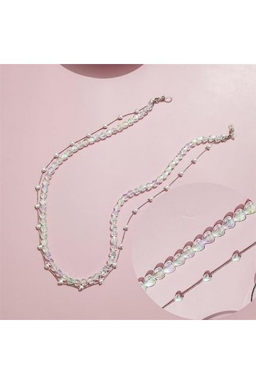 Sweden Collier multi-usage perlé de chaîne de lunettes à double couche damour transparent coloré