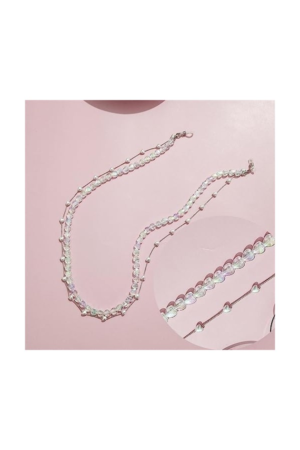 Sweden Collier multi-usage perlé de chaîne de lunettes à double couche damour transparent coloré