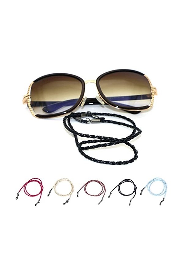 FIDDAA 5 pièces élégantes Lunettes de Soleil Sangle-chaîne-retenue tressée, Bande de Sport, Cuir PU for Hommes Femmes
