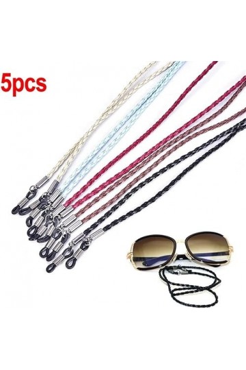 FIDDAA 5 pièces élégantes Lunettes de Soleil Sangle-chaîne-retenue tressée, Bande de Sport, Cuir PU for Hommes Femmes