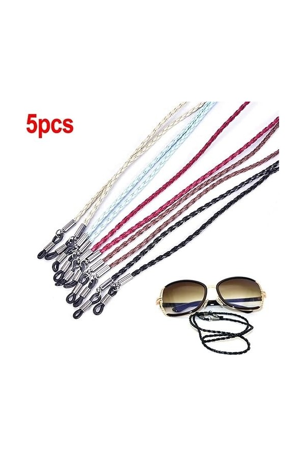 FIDDAA 5 pièces élégantes Lunettes de Soleil Sangle-chaîne-retenue tressée, Bande de Sport, Cuir PU for Hommes Femmes