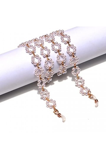 JJZXD Chic Simple Pearl Beads Minimalist White Flower Glasses Rope Holder Spectacle Chain Lanyard Neck Strap