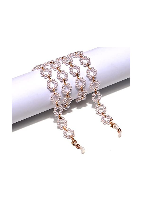 JJZXD Chic Simple Pearl Beads Minimalist White Flower Glasses Rope Holder Spectacle Chain Lanyard Neck Strap