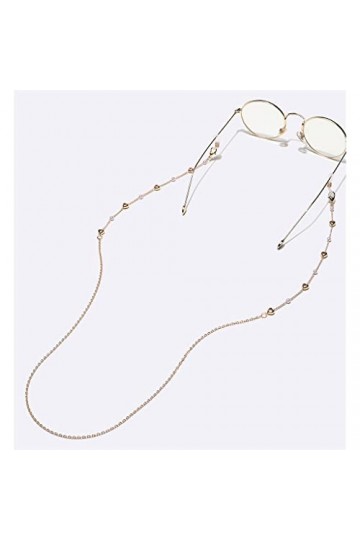 SUNMME Chaîne à la Main en métal Corde à Lunettes Or pêche Coeur Perle Pendentif chaîne à Lunettes