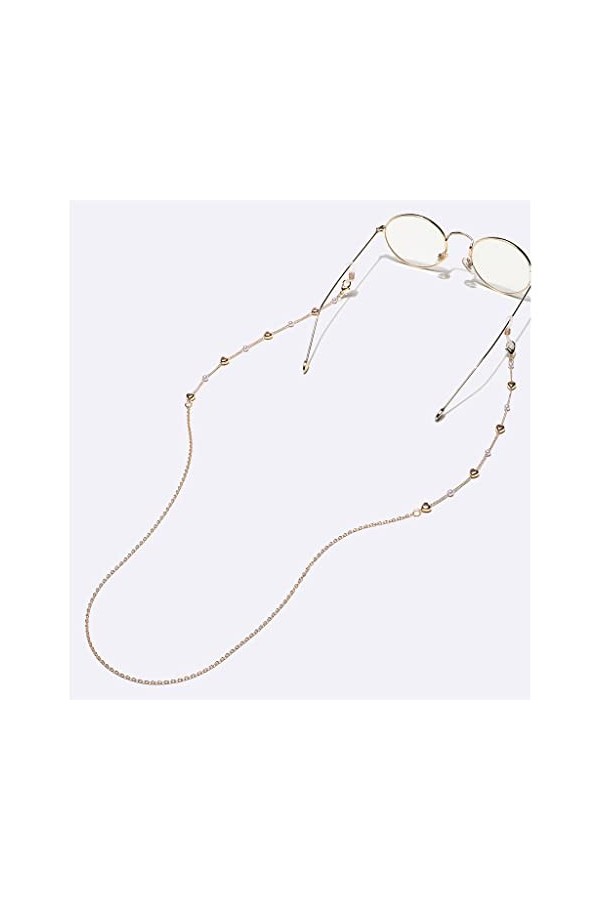 SUNMME Chaîne à la Main en métal Corde à Lunettes Or pêche Coeur Perle Pendentif chaîne à Lunettes