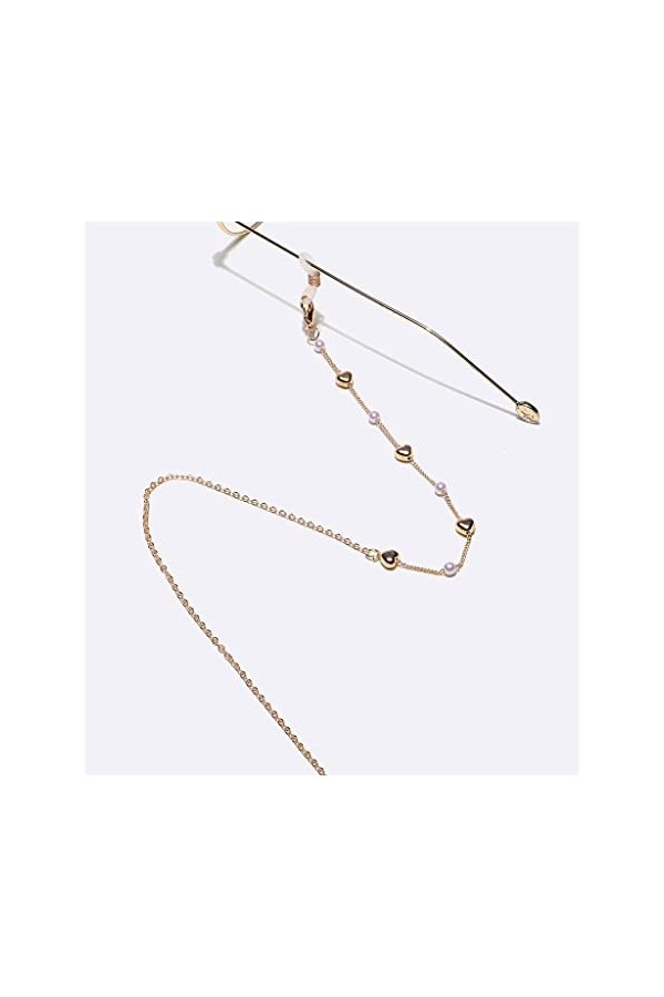 SUNMME Chaîne à la Main en métal Corde à Lunettes Or pêche Coeur Perle Pendentif chaîne à Lunettes