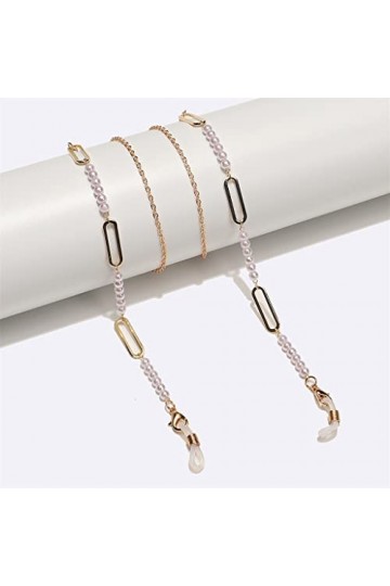 SUNMME Chaîne de Lunettes de Mode Or Perle chaîne de Lunettes Ovale en métal