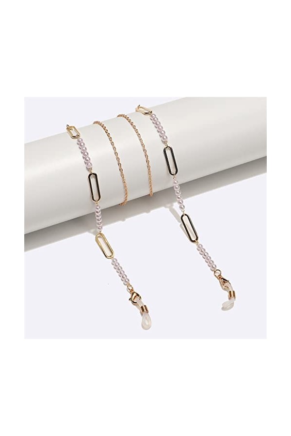 SUNMME Chaîne de Lunettes de Mode Or Perle chaîne de Lunettes Ovale en métal