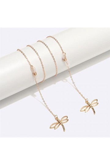 SUNMME Corde à Lunettes en métal Pendentif Libellule Creux en Or Chaîne de Lunettes à la Main