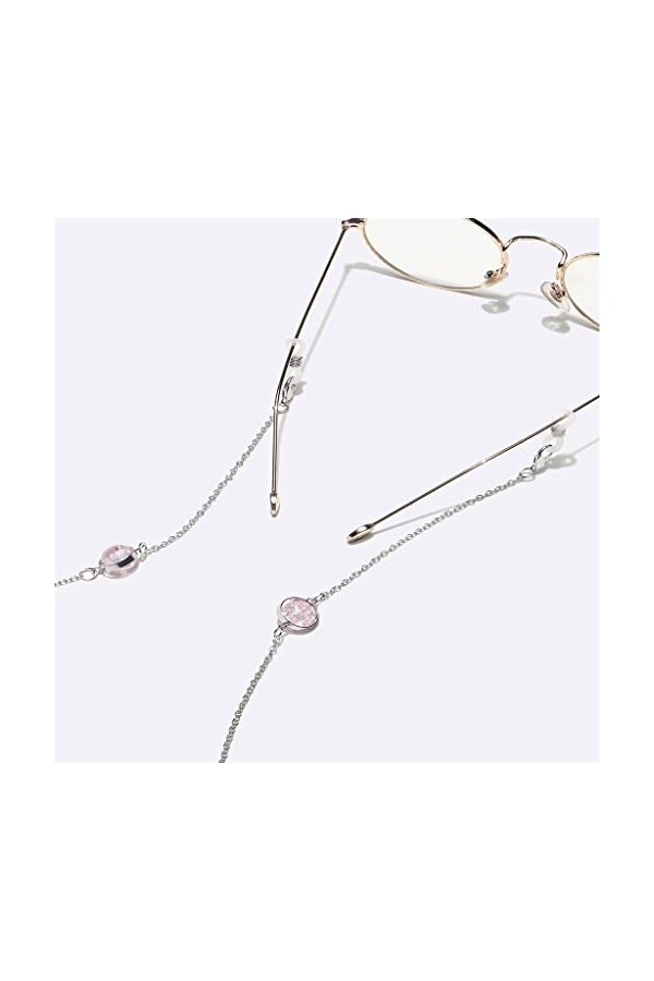 OQHAIR Ensemble deux pièces, chaîne à lunettes, chaîne en cuivre, perles craquelées roses, corde à lunettes D Talla ?nica 