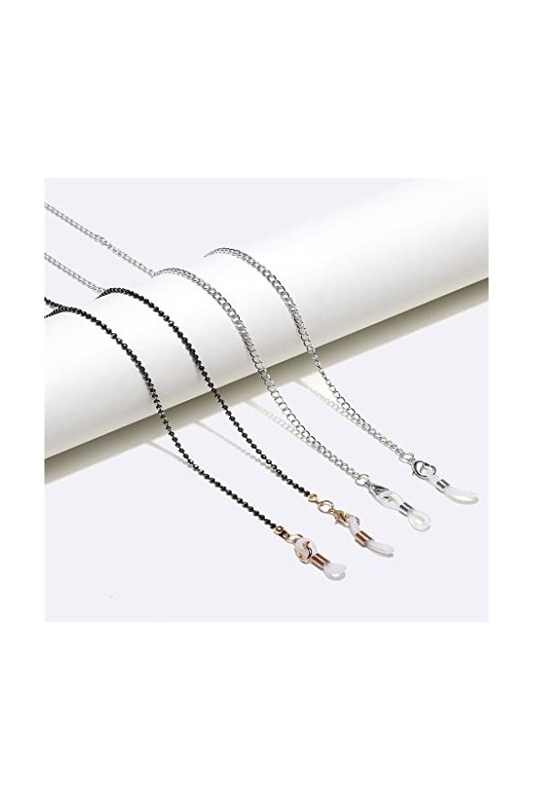 OQHAIR Ensemble deux pièces Chaîne de lunettes Chaîne de perles en or noir Corde à lunettes en argent D Talla ?nica 