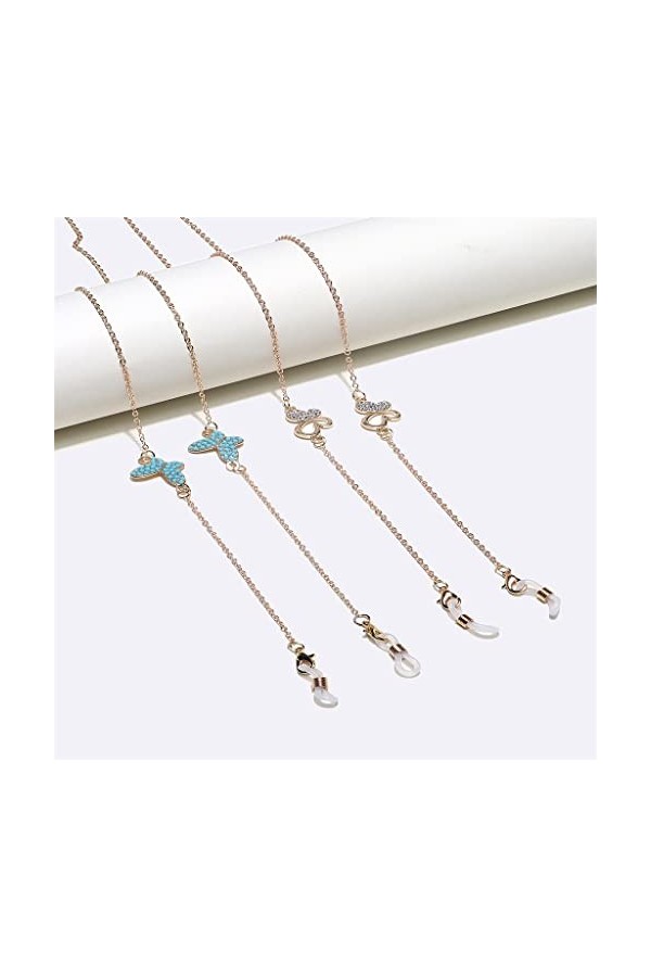 OQHAIR Ensemble deux pièces chaîne de lunettes or papillons strass lunettes corde D Talla ?nica 
