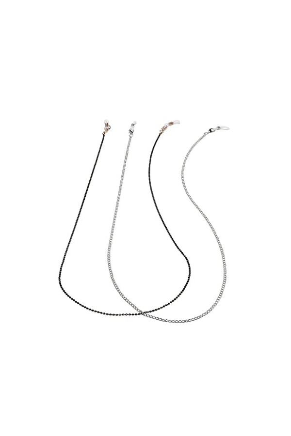 LXXSH Ensemble Deux pièces Chaîne à Lunettes Chaîne à Billes en Or Noir Corde à Lunettes en Argent