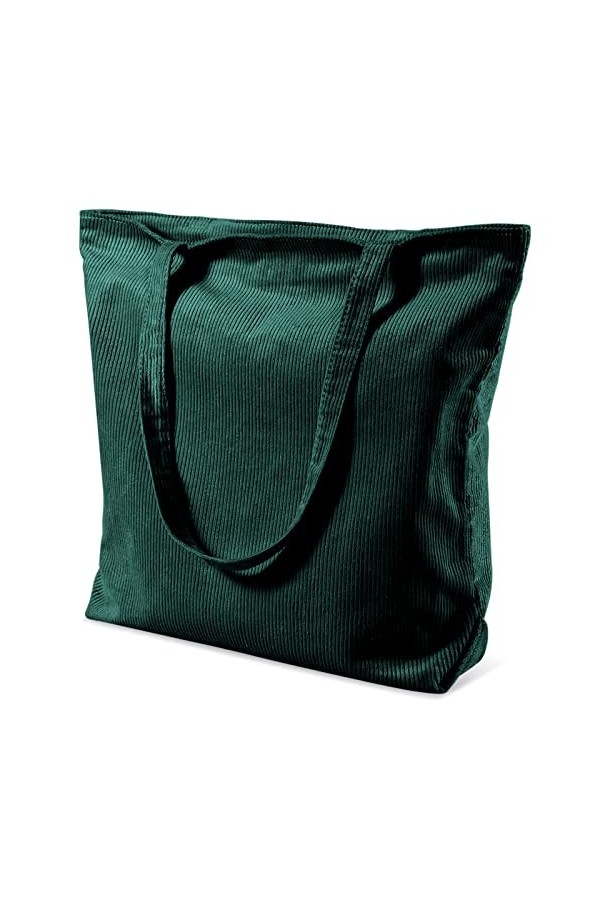 TTIAISHLE® Grand sac femme en velours côtelé avec fermeture éclair, sac fourre-tout, sac à bandoulière, sac en tissu jute sac