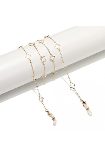 SUNMME Mode Or Creux Fleur et Herbe Lunettes Corde métal Lunettes chaîne