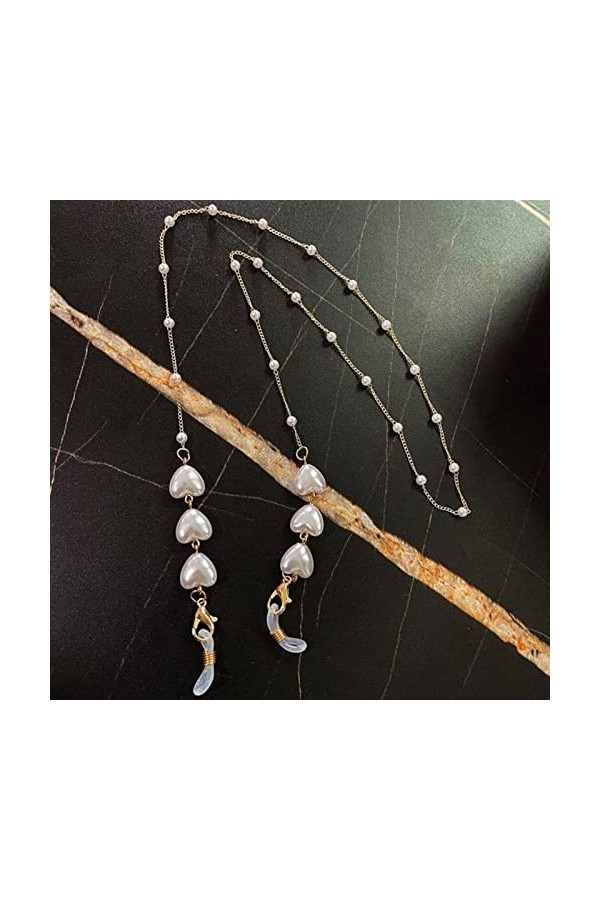 FIDDAA 2 pièces Masque Corde Lunettes chaîne Amour Coeur Masque chaîne Perle chaîne Vintage métal Lunettes de Soleil Pend Mas