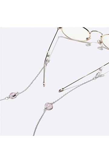 EYHLKM Ensemble Deux pièces, chaîne à Lunettes, chaîne en cuivre, Perles Roses craquelées, Corde à Lunettes