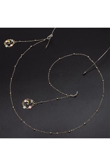 LIUZH Chaîne de Lunettes perlée de Coeur de pêche dor de Fille de Fleur chaîne de Lunettes de chaîne en métal