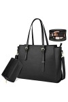 NEWHEY Sac Cabas Femmes Grand PU Cuir Sac de Cours Sac Ordinateur Portable Sac a Main pour Les Cours Lycee 15.6 Pouces, Noir,