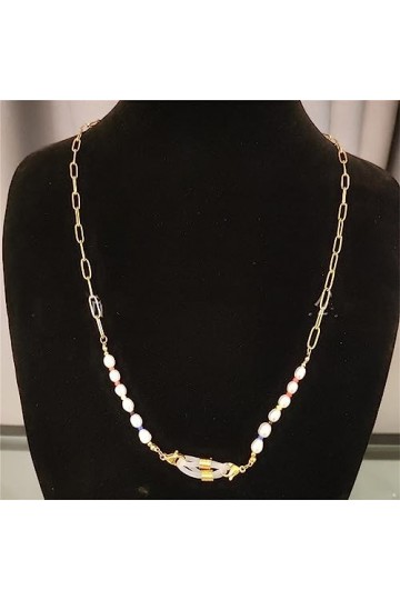 Sweden Collier chaîne de lunettes ovale perle, D, 7 3/8