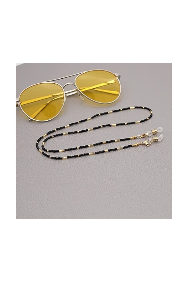 LHLLHL Chic Simple Perles Noires Masque Chaîne Titulaire Mode Femmes Lunettes Chaîne Titulaire Bijoux