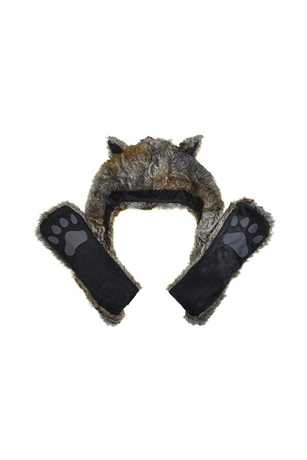 TopTie Bonnet en fausse fourrure avec poches complètes pour oreilles - Casquette plate à capuche - Moufles en fourrure - Pour