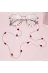 ZLXDP Crystal Cherry Lunettes Chaîne Mignonne Perles Transparentes Poiré Chaîne Cards Crandes Lunettes de Soleil Lanyard Femm