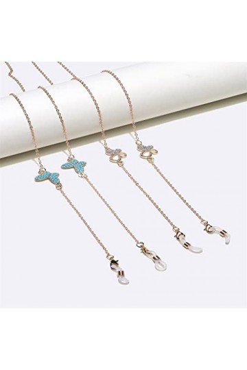 GJRFYJ Ensemble deux pièces chaîne de lunettes or papillon strass lunettes corde