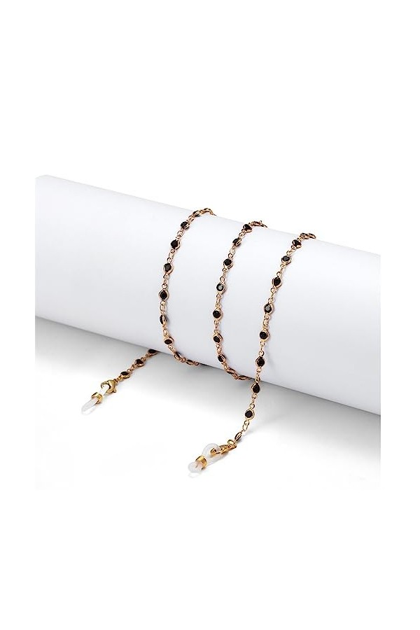 SDFGH Chaîne de lunettes en cristal noir, suspension au cou, corde anti-chute for lunettes