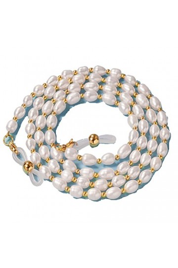 DNLKWGO Chaîne de lunettes de soleil avec perles deau douce - 3 couleurs - Pour femme et fille, blanc, taille unique