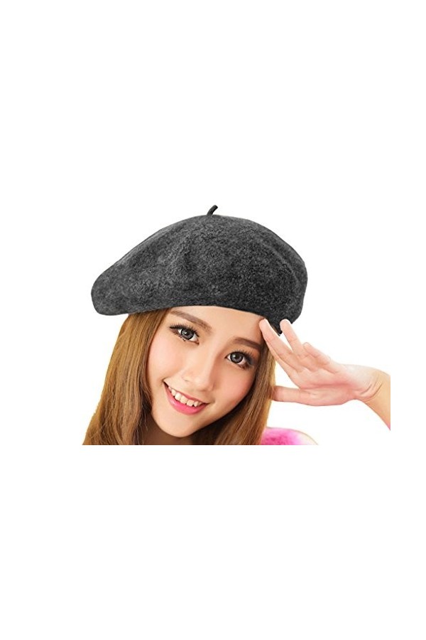 Béret Femme Casquette Plate Fille Bonnets Chaud en Laine Chapeau Hiver Classique Vintage Artiste Français Solide Couleur Chap