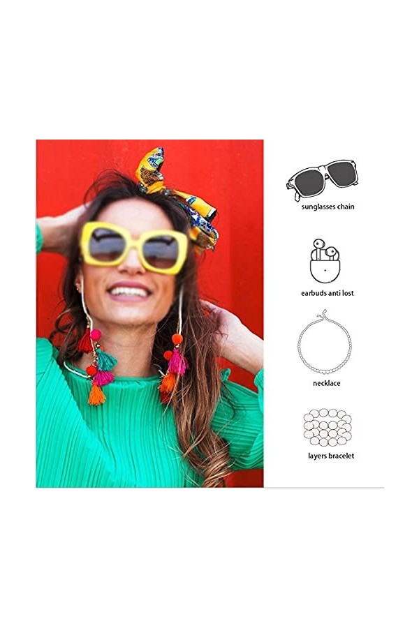 XOUVY Bohème Gland Lunettes Chaîne Dames Lunettes De Soleil Accessoires Multifonctionnel Anti-Perte Écouteur Longe Fixation S