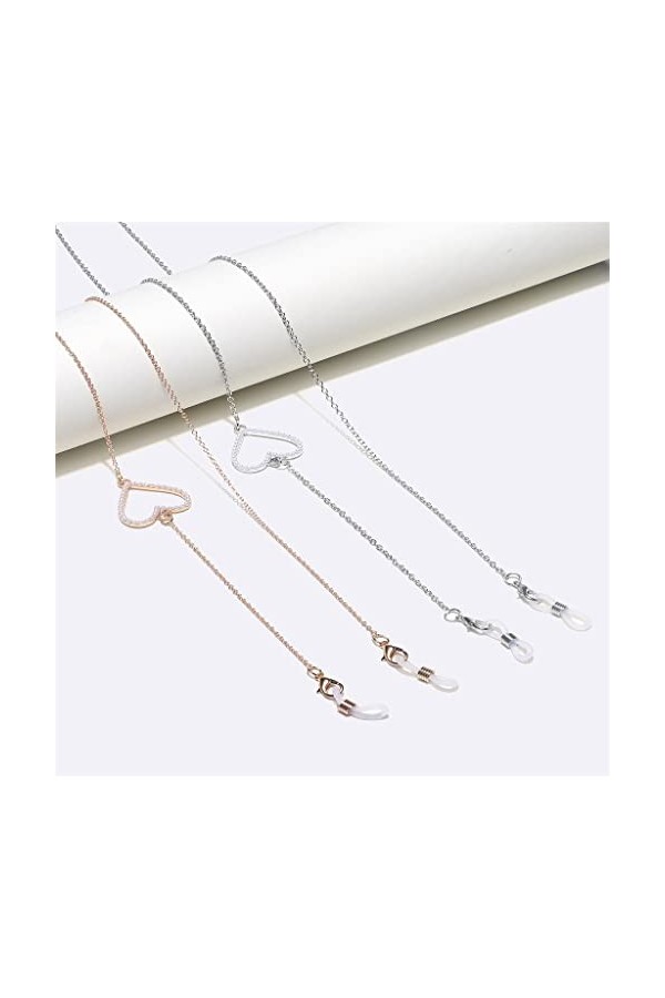 FSHGSA Mode Deux pièces Ensemble Lunettes chaîne Coeur Perle Or Argent Lunettes chaîne