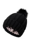 CheChury Femmes Slouch Bonnet Tricoté Pompon avec Satin Doublure Chaude Béret Côtelé Bouffant Calotte Hiver Chapeaux Éviter l
