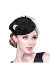 IBLUELOVER Chapeau Bibi Mariée en Voile et Laine Chapeau Mariage Mini Béret avec n½UD Chapeau Melon Fascinator Elégant Access