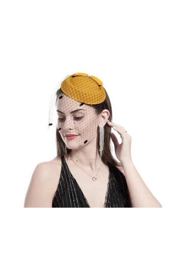 IBLUELOVER Chapeau Bibi Mariée en Voile et Laine Chapeau Mariage Mini Béret avec n½UD Chapeau Melon Fascinator Elégant Access