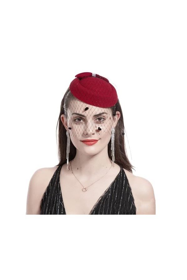 IBLUELOVER Chapeau Bibi Mariée en Voile et Laine Chapeau Mariage Mini Béret avec n½UD Chapeau Melon Fascinator Elégant Access