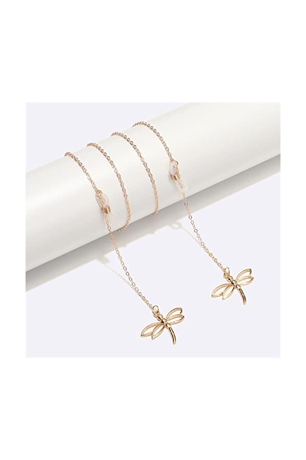 XOUVY Chaîne à Lunettes Corde à Lunettes en métal Pendentif Libellule Creux doré Chaîne à Lunettes Faite à la Main D Talla?n
