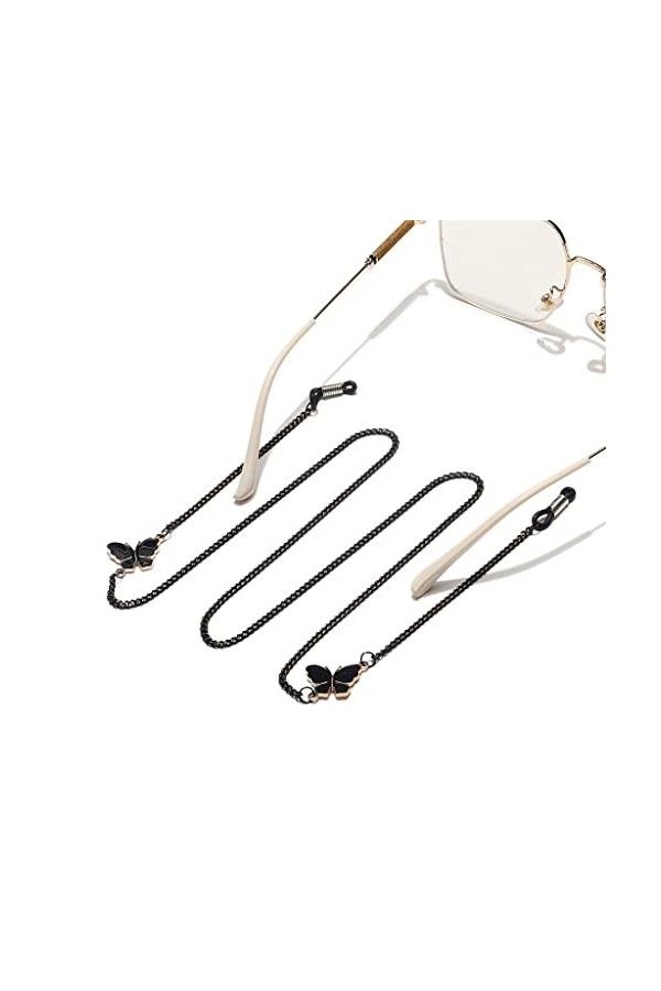 XOUVY Chaîne à Lunettes Corde à Lunettes en métal antidérapante Pendentif Papillon en Strass Noir Chaîne à Lunettes Faite à l
